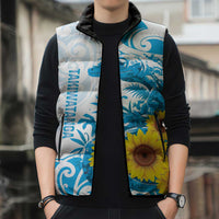 New Zealand Autism Awareness Month Sleeveless Puffer Jacket Takiwatanga Maori Lizard With Sunflower LT14 - Polynesian Pride