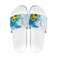 New Zealand Autism Awareness Month Slide Sandals Takiwatanga Maori Lizard With Sunflower LT14 Blue - Polynesian Pride