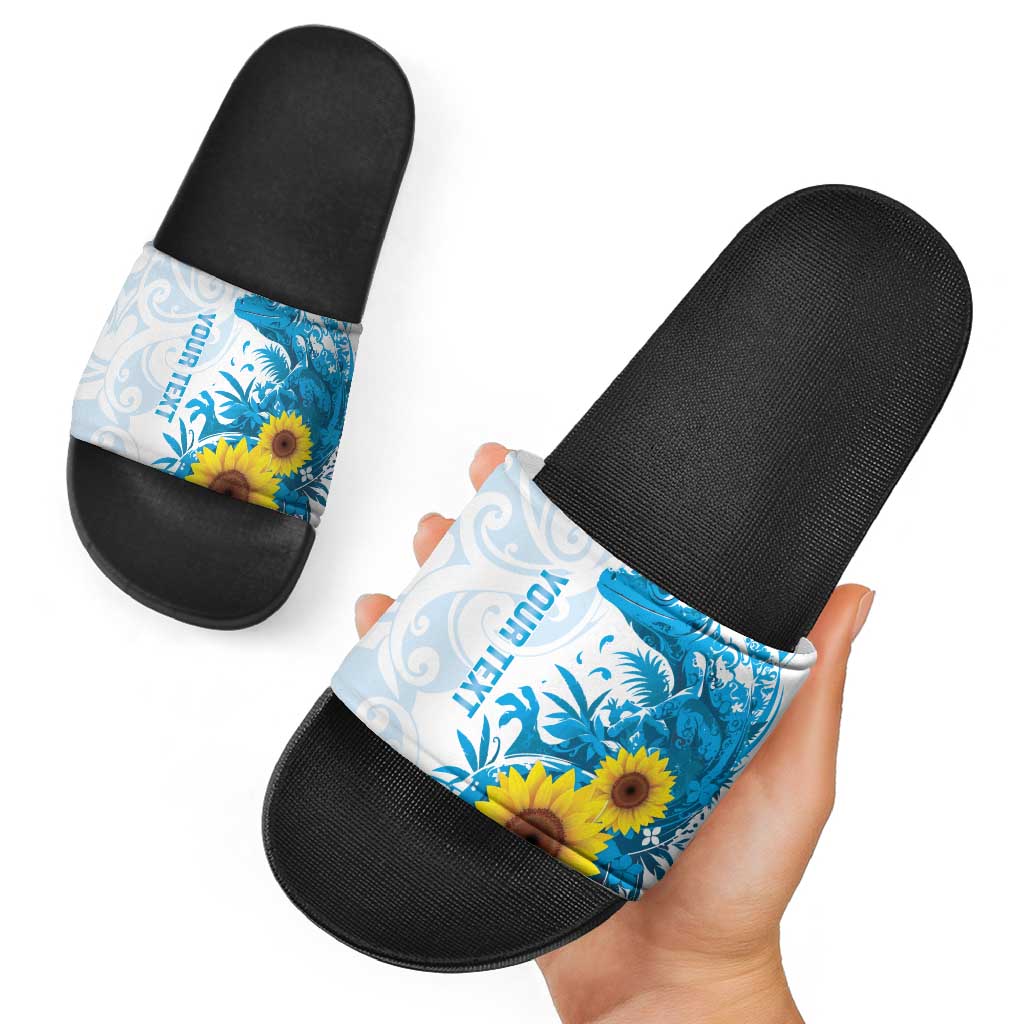 New Zealand Autism Awareness Month Slide Sandals Takiwatanga Maori Lizard With Sunflower LT14 - Polynesian Pride