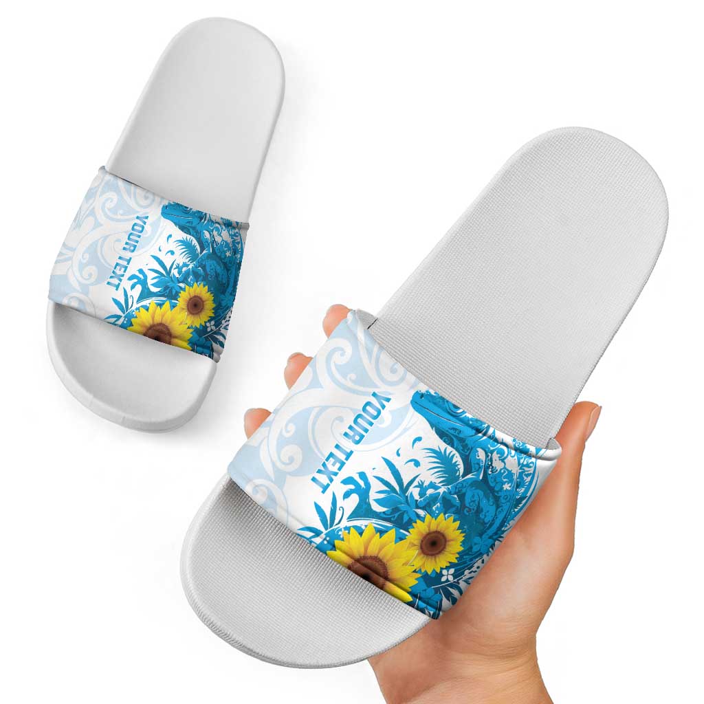 New Zealand Autism Awareness Month Slide Sandals Takiwatanga Maori Lizard With Sunflower LT14 - Polynesian Pride