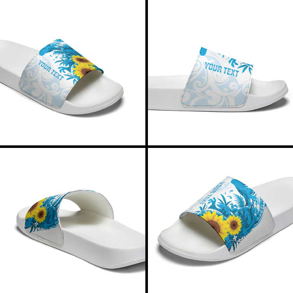 New Zealand Autism Awareness Month Slide Sandals Takiwatanga Maori Lizard With Sunflower LT14 - Polynesian Pride