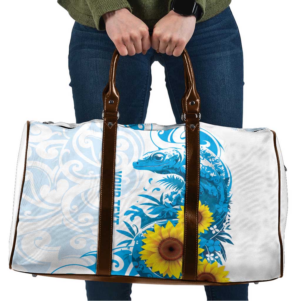 New Zealand Autism Awareness Month Travel Bag Takiwatanga Maori Lizard With Sunflower LT14 Blue - Polynesian Pride