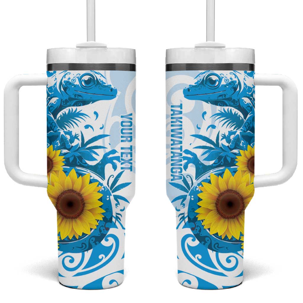 New Zealand Autism Awareness Month Tumbler With Handle Takiwatanga Maori Lizard With Sunflower LT14 One Size: 40 oz Blue - Polynesian Pride