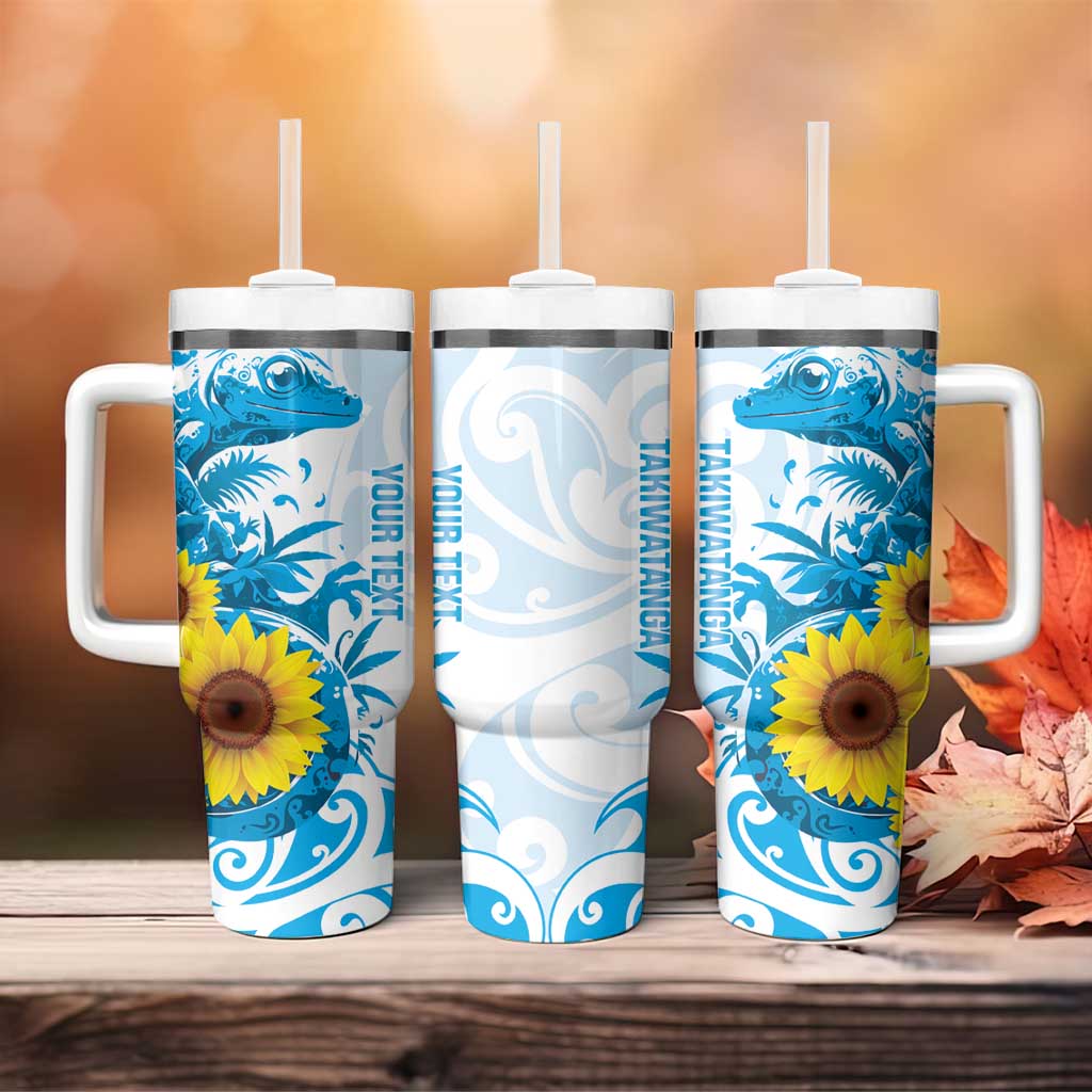 New Zealand Autism Awareness Month Tumbler With Handle Takiwatanga Maori Lizard With Sunflower LT14 - Polynesian Pride