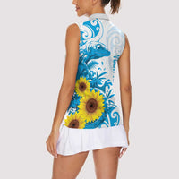 New Zealand Autism Awareness Month Women Sleeveless Polo Shirt Takiwatanga Maori Lizard With Sunflower