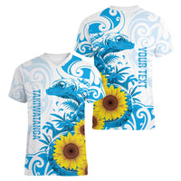 New Zealand Autism Awareness Month Women V-Neck T-Shirt Takiwatanga Maori Lizard With Sunflower