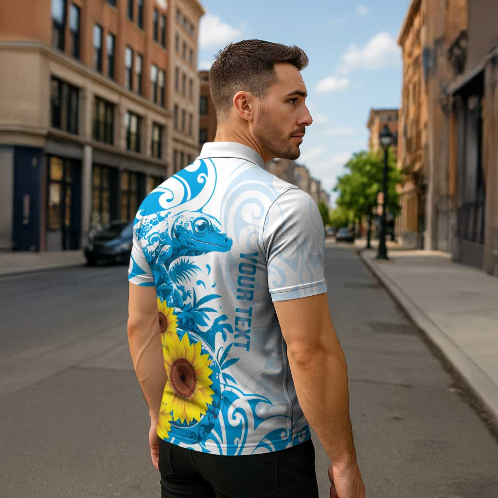 New Zealand Autism Awareness Month Zipper Polo Shirt Takiwatanga Maori Lizard With Sunflower LT14 - Polynesian Pride