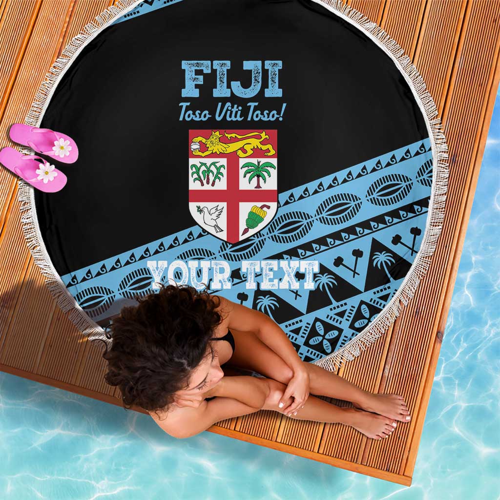 Fiji Rugby 2025 Custom Beach Blanket Fijian Tapa Toso Viti Toso - Black LT14 - Polynesian Pride
