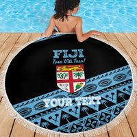 Fiji Rugby 2025 Custom Beach Blanket Fijian Tapa Toso Viti Toso - Black LT14 - Polynesian Pride