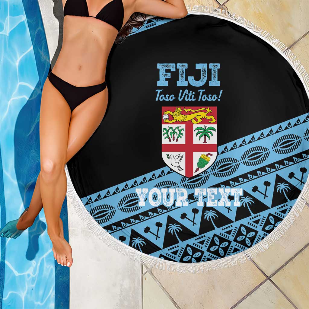 Fiji Rugby 2025 Custom Beach Blanket Fijian Tapa Toso Viti Toso - Black LT14 - Polynesian Pride