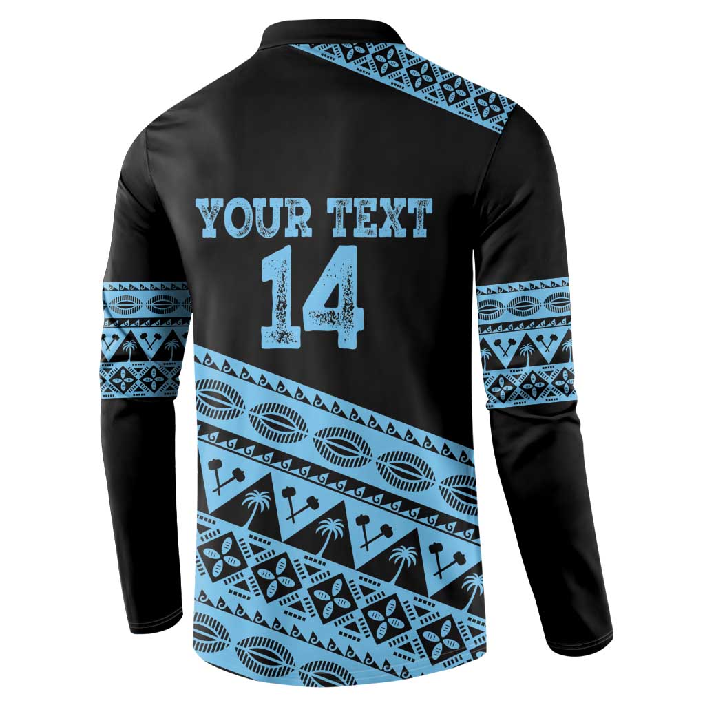 Fiji Rugby 2025 Custom Button Sweatshirt Fijian Tapa Toso Viti Toso - Black