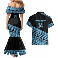 Fiji Rugby 2025 Custom Couples Matching Mermaid Dress and Hawaiian Shirt Fijian Tapa Toso Viti Toso - Black