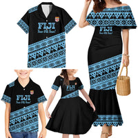 Fiji Rugby 2025 Custom Family Matching Mermaid Dress and Hawaiian Shirt Fijian Tapa Toso Viti Toso - Black LT14 - Polynesian Pride