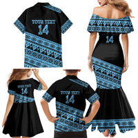 Fiji Rugby 2025 Custom Family Matching Mermaid Dress and Hawaiian Shirt Fijian Tapa Toso Viti Toso - Black LT14 - Polynesian Pride