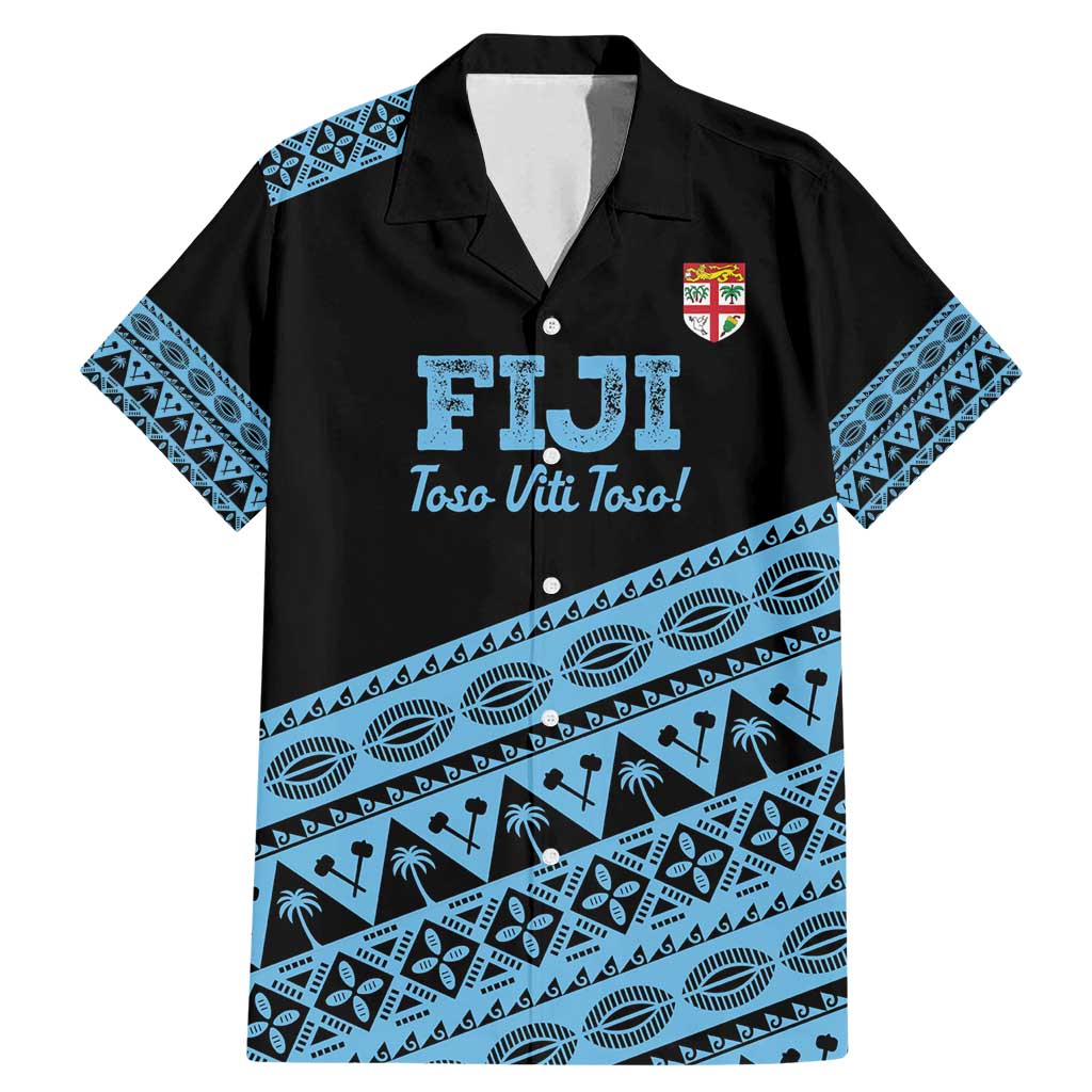 Fiji Rugby 2025 Custom Family Matching Mermaid Dress and Hawaiian Shirt Fijian Tapa Toso Viti Toso - Black LT14 Dad's Shirt - Short Sleeve Black - Polynesian Pride