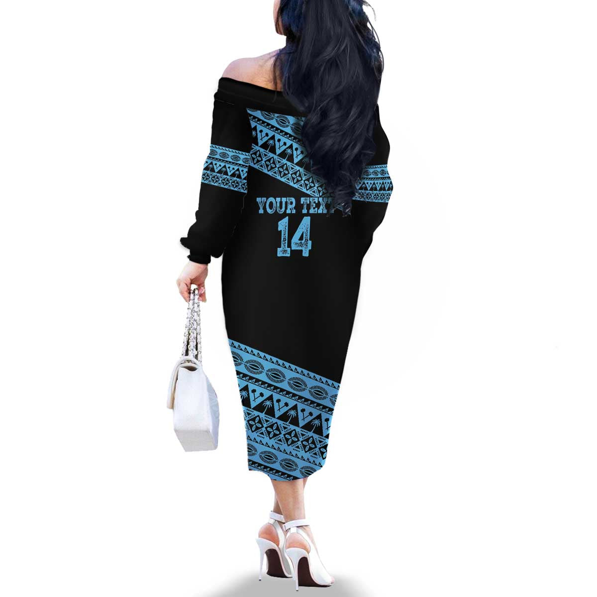 Fiji Rugby 2025 Custom Family Matching Off The Shoulder Long Sleeve Dress and Hawaiian Shirt Fijian Tapa Toso Viti Toso - Black