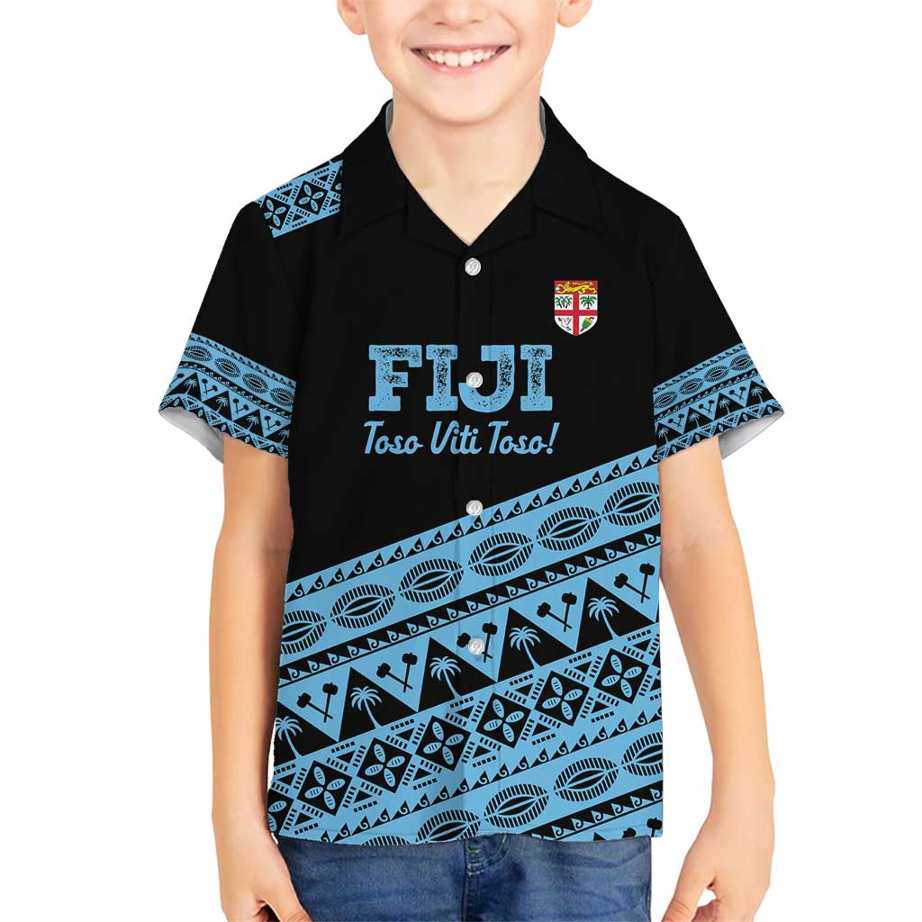 Fiji Rugby 2025 Custom Family Matching Off Shoulder Maxi Dress and Hawaiian Shirt Fijian Tapa Toso Viti Toso - Black LT14 Son's Shirt Black - Polynesian Pride