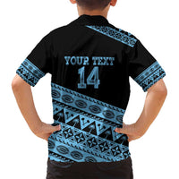 Fiji Rugby 2025 Custom Family Matching Off Shoulder Short Dress and Hawaiian Shirt Fijian Tapa Toso Viti Toso - Black LT14 - Polynesian Pride