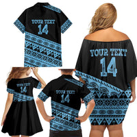 Fiji Rugby 2025 Custom Family Matching Off Shoulder Short Dress and Hawaiian Shirt Fijian Tapa Toso Viti Toso - Black LT14 - Polynesian Pride