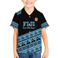Fiji Rugby 2025 Custom Family Matching Short Sleeve Bodycon Dress and Hawaiian Shirt Fijian Tapa Toso Viti Toso - Black