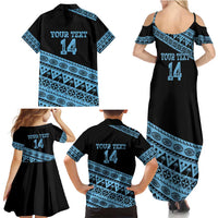 Fiji Rugby 2025 Custom Family Matching Summer Maxi Dress and Hawaiian Shirt Fijian Tapa Toso Viti Toso - Black LT14 - Polynesian Pride