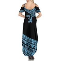 Fiji Rugby 2025 Custom Family Matching Summer Maxi Dress and Hawaiian Shirt Fijian Tapa Toso Viti Toso - Black LT14 - Polynesian Pride