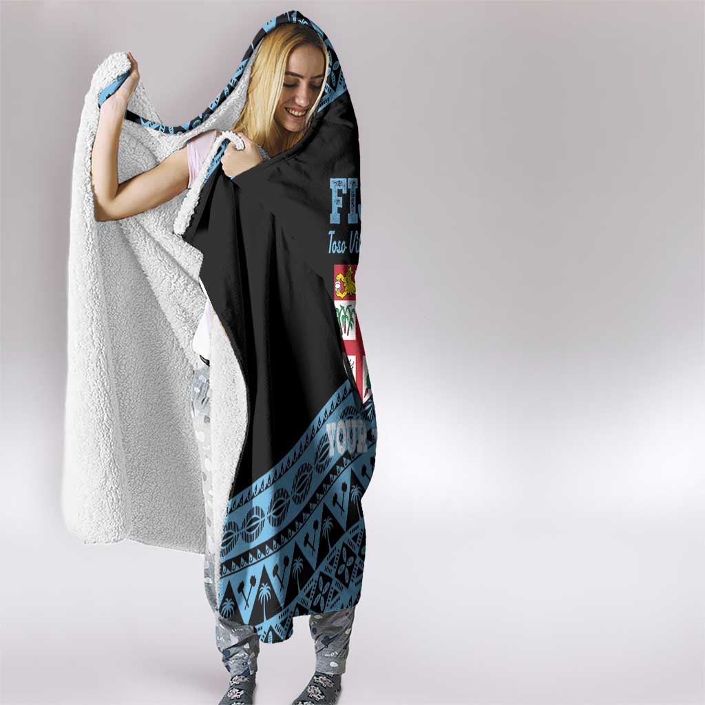 Fiji Rugby 2025 Custom Hooded Blanket Fijian Tapa Toso Viti Toso - Black LT14 - Polynesian Pride