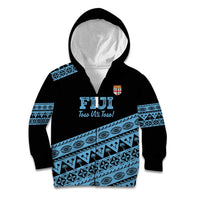 Fiji Rugby 2025 Custom Kid Hoodie Fijian Tapa Toso Viti Toso - Black LT14 Zip Hoodie Black - Polynesian Pride
