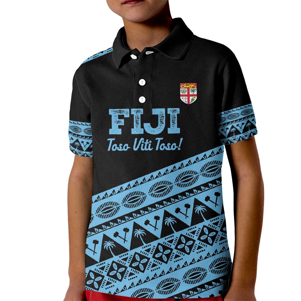 Fiji Rugby 2025 Custom Kid Polo Shirt Fijian Tapa Toso Viti Toso - Black LT14 Kid Black - Polynesian Pride