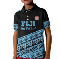 Fiji Rugby 2025 Custom Kid Polo Shirt Fijian Tapa Toso Viti Toso - Black LT14 Kid Black - Polynesian Pride