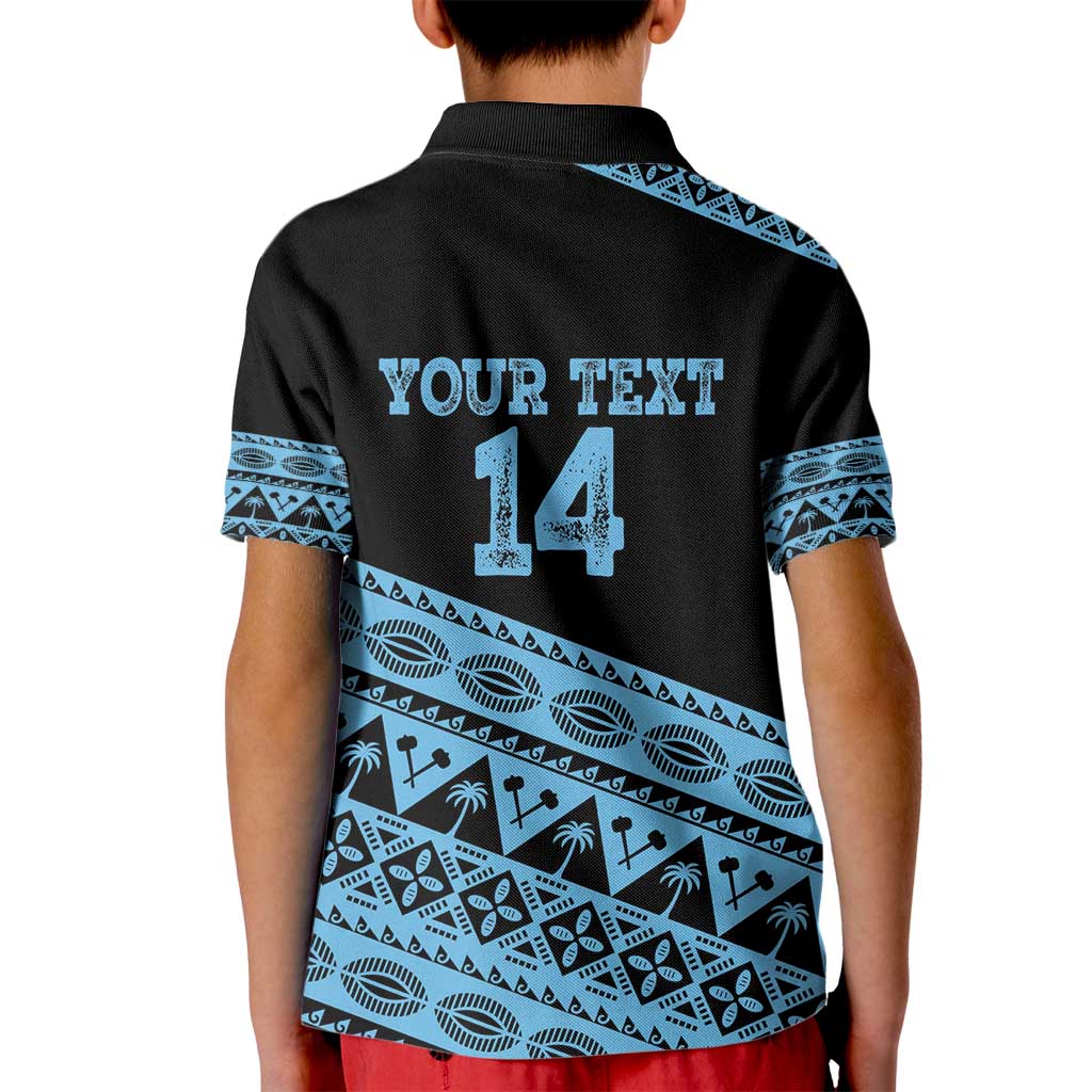Fiji Rugby 2025 Custom Kid Polo Shirt Fijian Tapa Toso Viti Toso - Black LT14 - Polynesian Pride