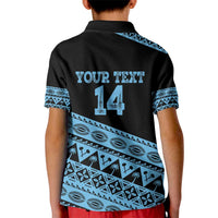 Fiji Rugby 2025 Custom Kid Polo Shirt Fijian Tapa Toso Viti Toso - Black LT14 - Polynesian Pride