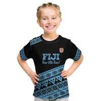 Fiji Rugby 2025 Custom Kid T Shirt Fijian Tapa Toso Viti Toso - Black LT14 Black - Polynesian Pride