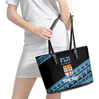 Fiji Rugby 2025 Custom Leather Tote Bag Fijian Tapa Toso Viti Toso - Black