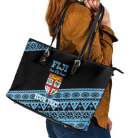 Fiji Rugby 2025 Custom Leather Tote Bag Fijian Tapa Toso Viti Toso - Black