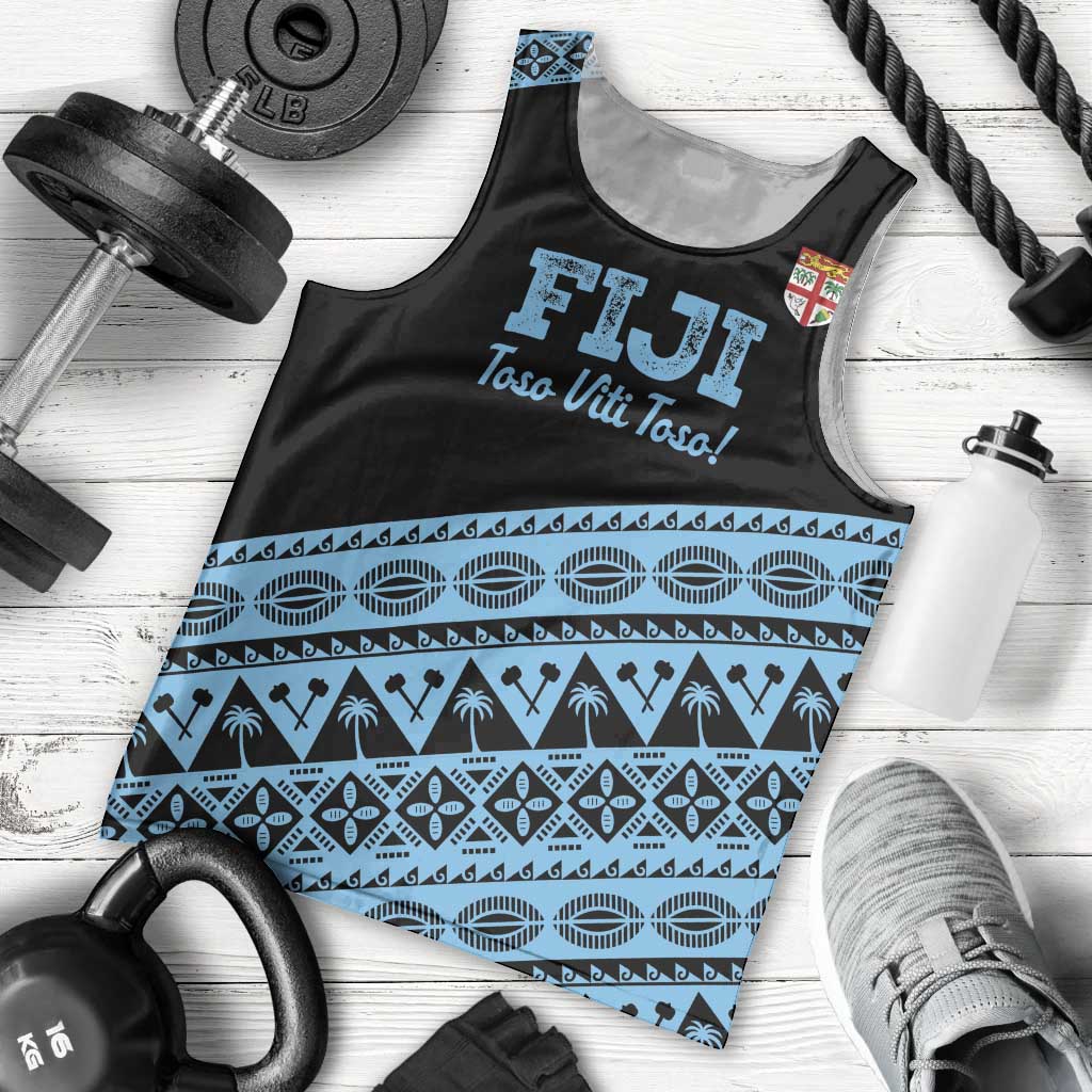 Fiji Rugby 2025 Custom Men Tank Top Fijian Tapa Toso Viti Toso - Black