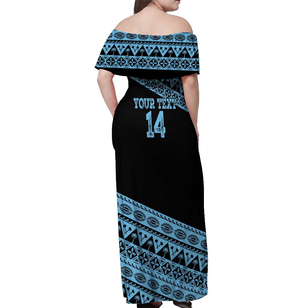 Fiji Rugby 2025 Custom Off Shoulder Maxi Dress Fijian Tapa Toso Viti Toso - Black LT14 - Polynesian Pride
