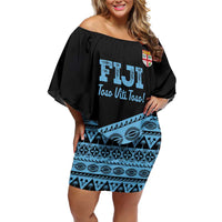 Fiji Rugby 2025 Custom Off Shoulder Short Dress Fijian Tapa Toso Viti Toso - Black LT14 Women Black - Polynesian Pride