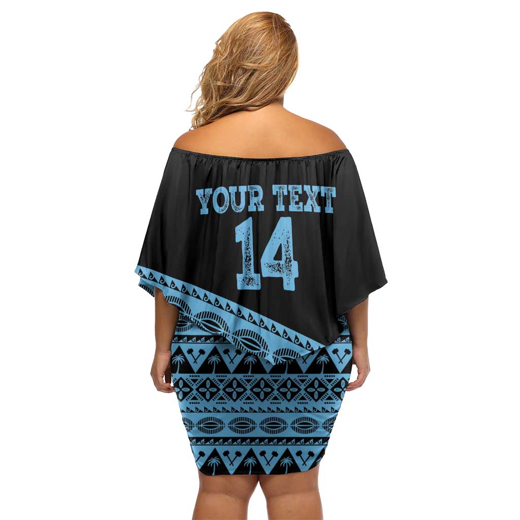 Fiji Rugby 2025 Custom Off Shoulder Short Dress Fijian Tapa Toso Viti Toso - Black LT14 - Polynesian Pride