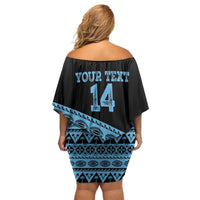 Fiji Rugby 2025 Custom Off Shoulder Short Dress Fijian Tapa Toso Viti Toso - Black LT14 - Polynesian Pride