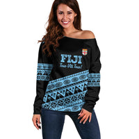 Fiji Rugby 2025 Custom Off Shoulder Sweater Fijian Tapa Toso Viti Toso - Black LT14 Women Black - Polynesian Pride