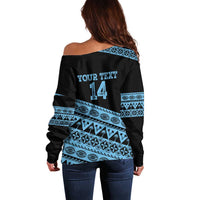 Fiji Rugby 2025 Custom Off Shoulder Sweater Fijian Tapa Toso Viti Toso - Black LT14 - Polynesian Pride