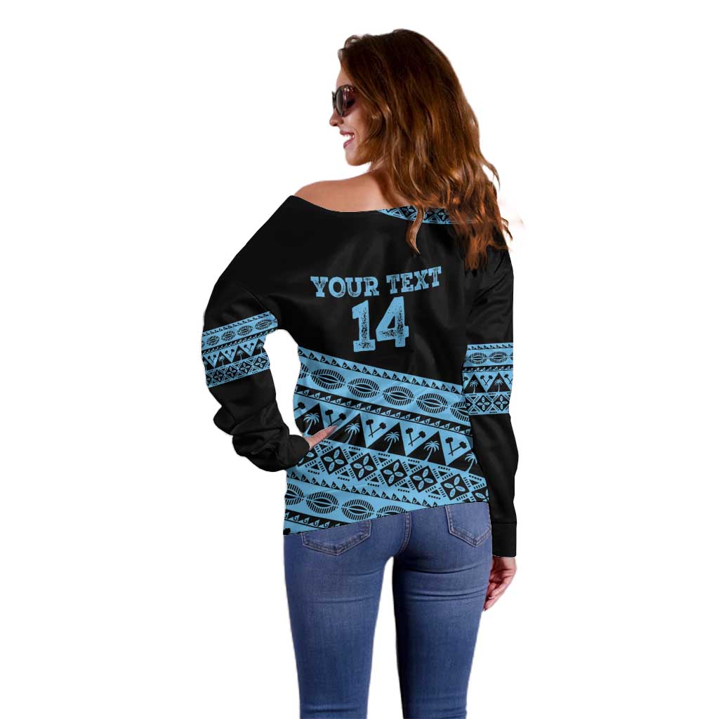Fiji Rugby 2025 Custom Off Shoulder Sweater Fijian Tapa Toso Viti Toso - Black LT14 - Polynesian Pride