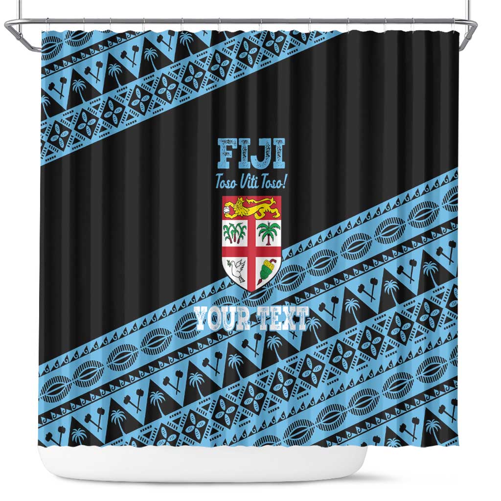 Fiji Rugby 2025 Custom Shower Curtain Fijian Tapa Toso Viti Toso - Black LT14 Black - Polynesian Pride