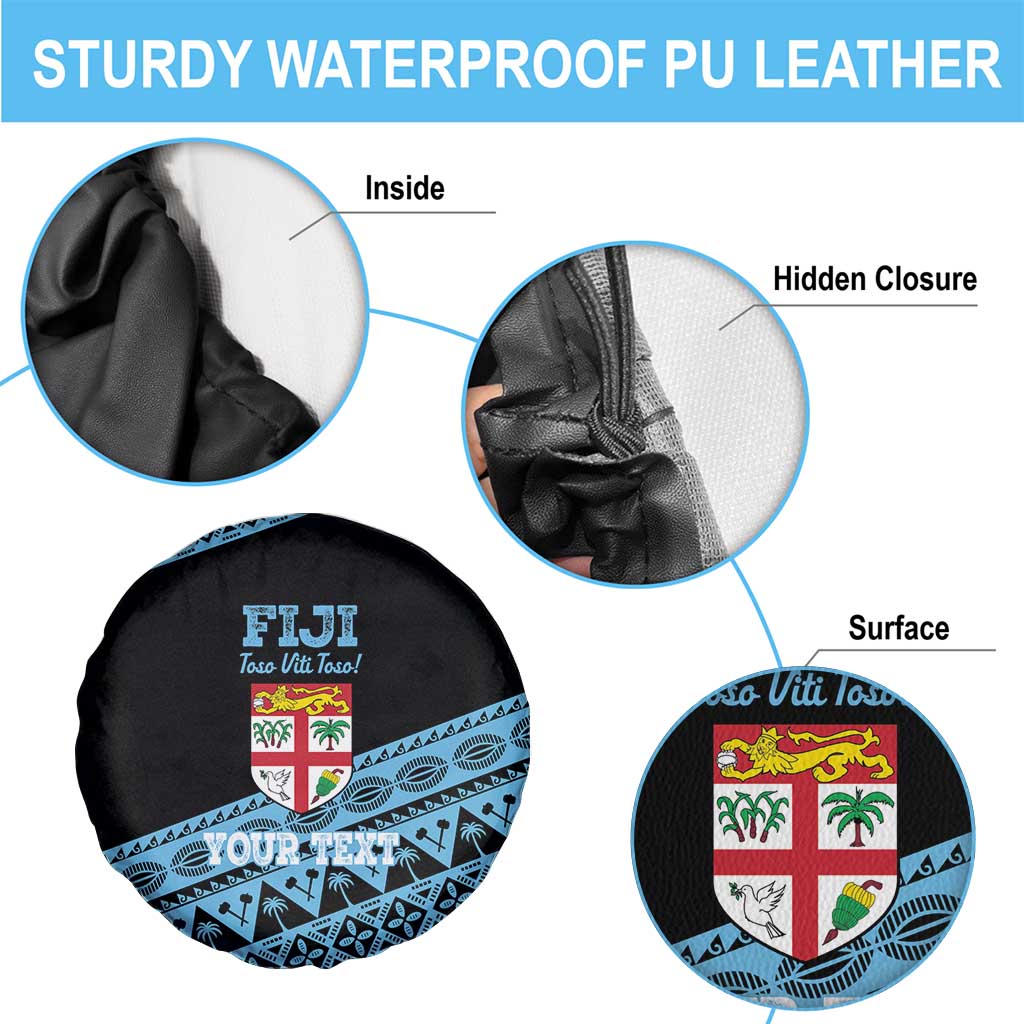 Fiji Rugby 2025 Custom Spare Tire Cover Fijian Tapa Toso Viti Toso - Black