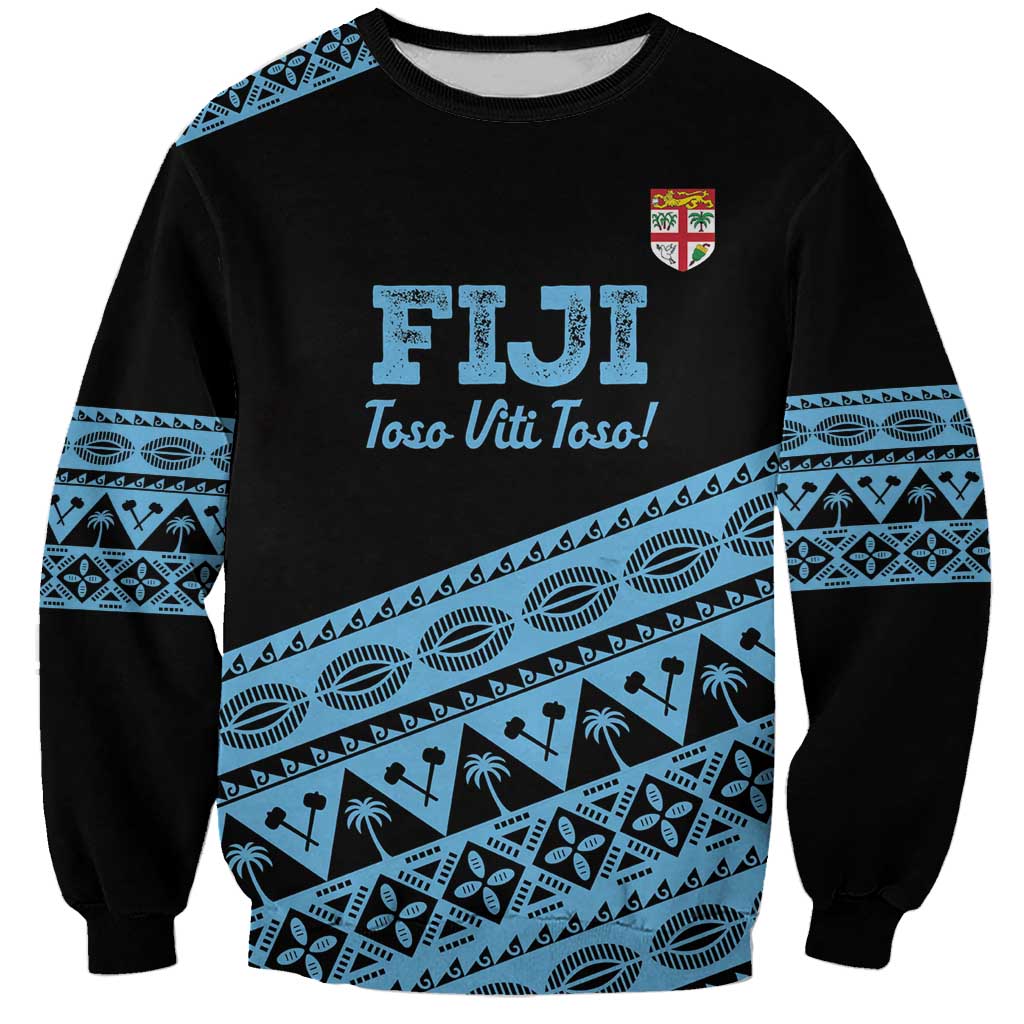 Fiji Rugby 2025 Custom Sweatshirt Fijian Tapa Toso Viti Toso - Black LT14 Unisex Black - Polynesian Pride
