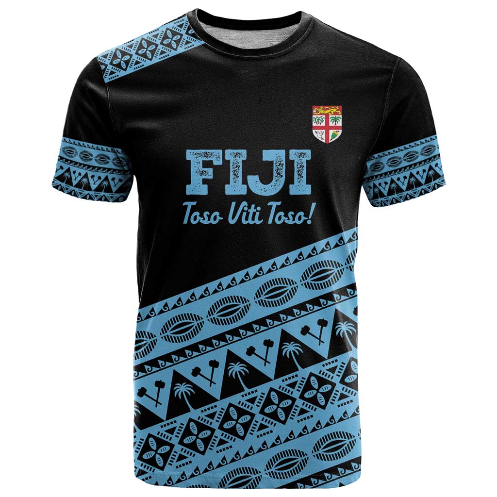 Fiji Rugby 2025 Custom T Shirt Fijian Tapa Toso Viti Toso - Black LT14 Black - Polynesian Pride