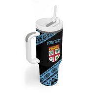Fiji Rugby 2025 Custom Tumbler With Handle Fijian Tapa Toso Viti Toso - Black LT14 - Polynesian Pride