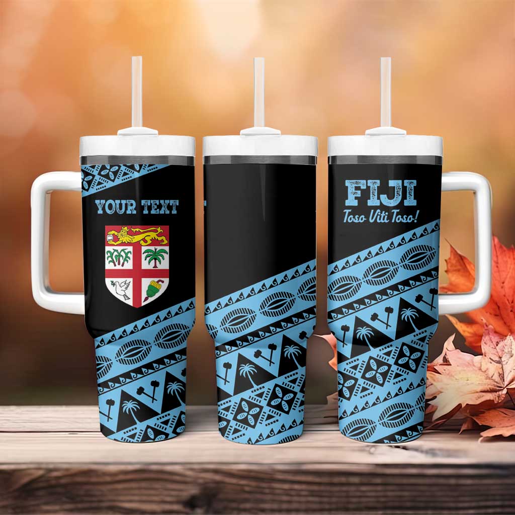 Fiji Rugby 2025 Custom Tumbler With Handle Fijian Tapa Toso Viti Toso - Black LT14 - Polynesian Pride
