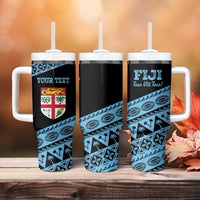 Fiji Rugby 2025 Custom Tumbler With Handle Fijian Tapa Toso Viti Toso - Black LT14 - Polynesian Pride